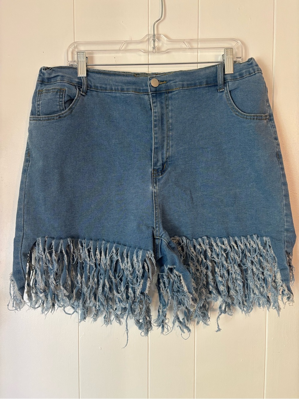 Cute Frayed Hem Denim Shorts - Blue - stretchy-